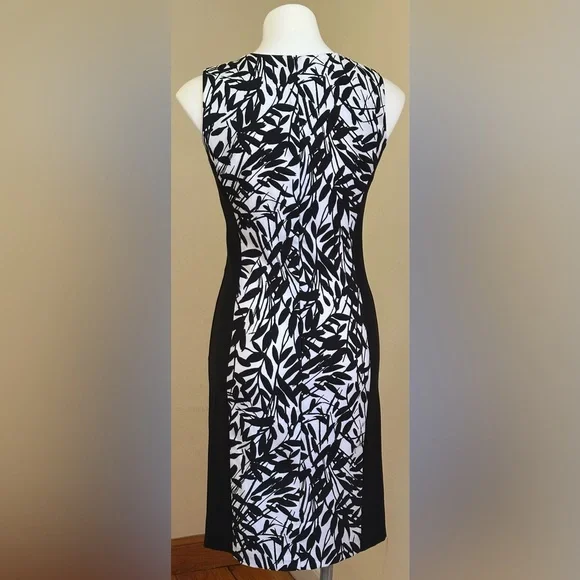 New York & Company  Black and White Leaf Print Midi Sleeveless Dress Sz 0. - Picture 7 of 14